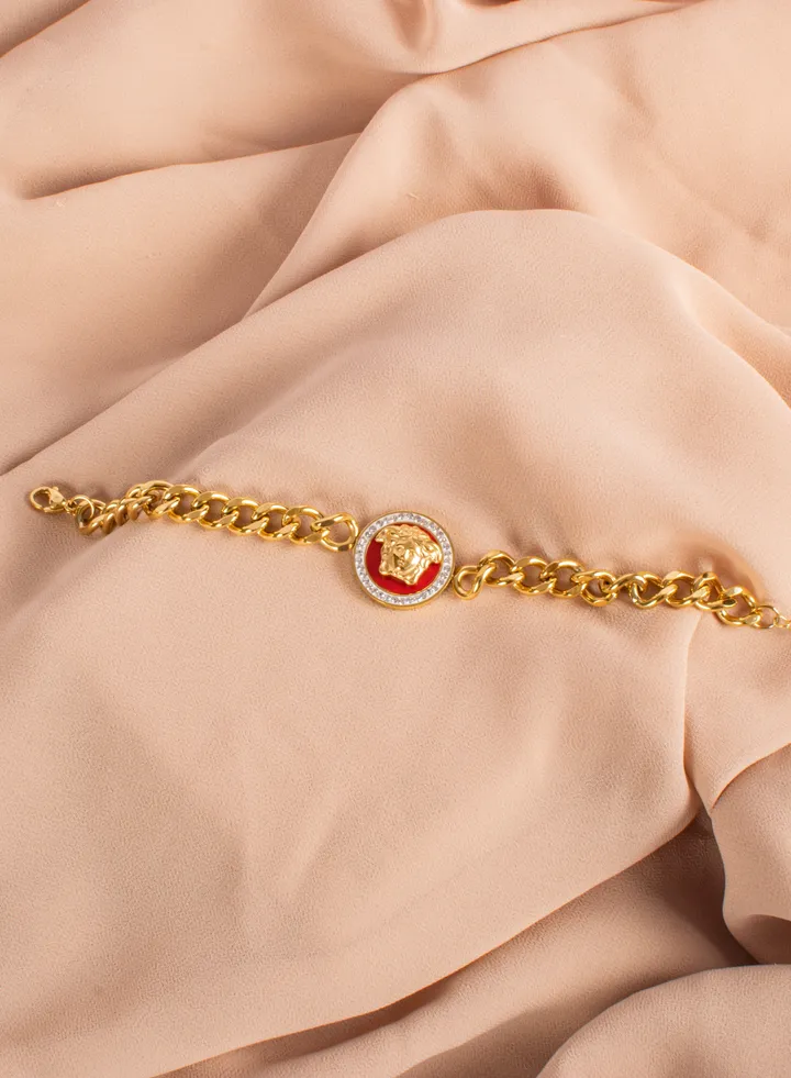 Stainless Steel Golden Bracelet Red Medousa