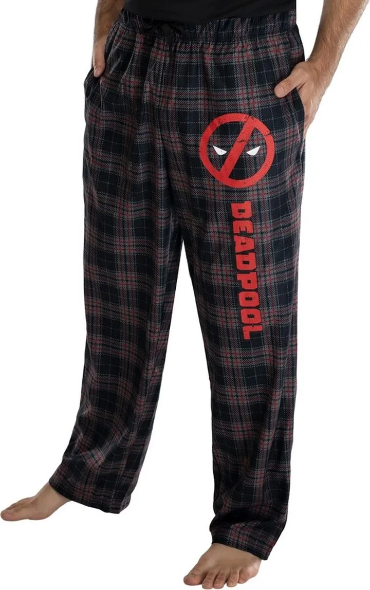 Marvel Mens' Deadpool Logo Plaid Lounge Pajama Pants (XXX-Large) Grey
