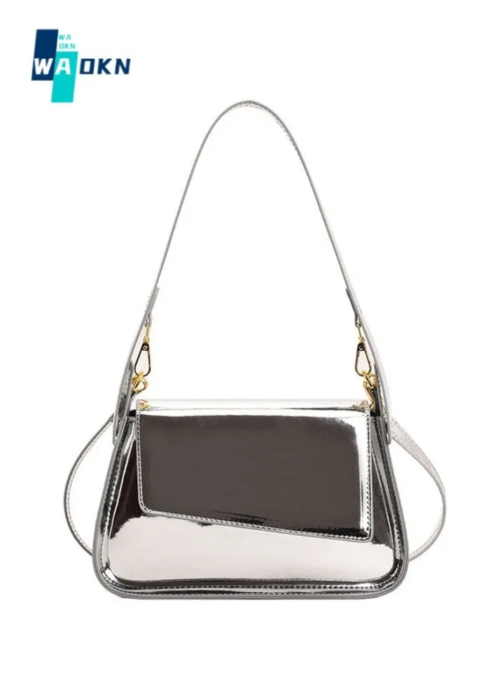 Women's Designer Shoulder Bag, Ladies Fashion Shiny Crossbody Bag Side Bag, PU Leather Tote Bag Handbag Clutch Bag Carry Bag Gift Bag(Silver)