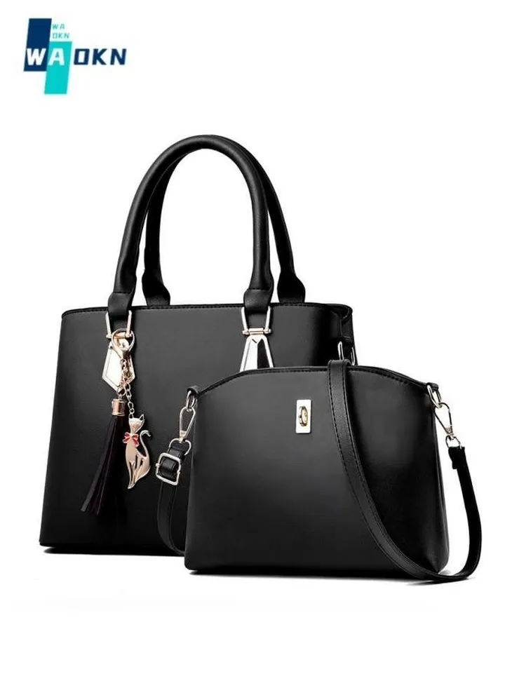 Two-piece Set of New Fashion Women's Handbag Large Capacity Hardware Cat Charm Shoulder Bag
