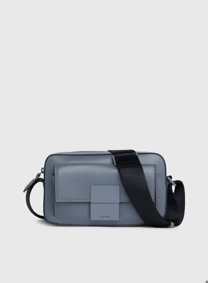 Men's Crossbody Bag - pebbled faux leather exterior, Grey