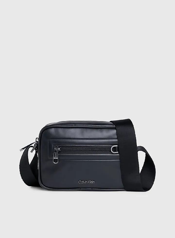Men's Crossbody Bag - recycled and water-based faux leather exterior, Black
