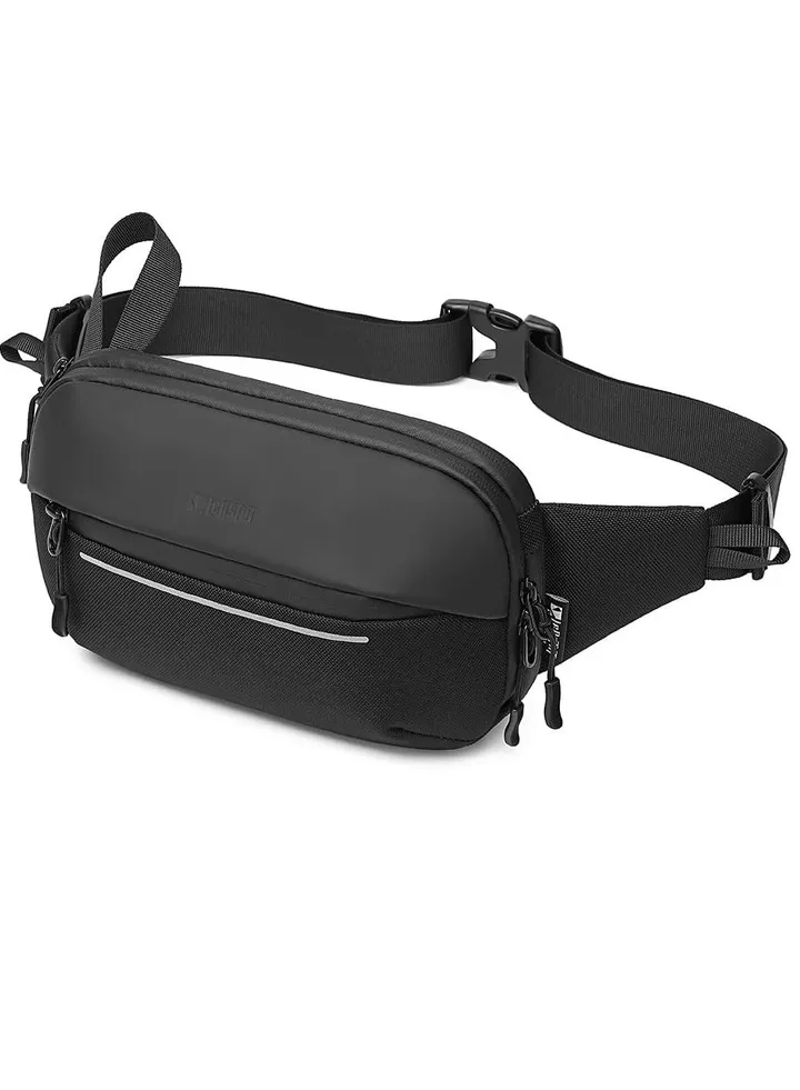 Pack for Men Multi-Pockets Waist Bag Water-resistant Lightweight Chest Bag Expandable Belt Bag for Sport Travel Walking Running Hiking Cycling (Black)
