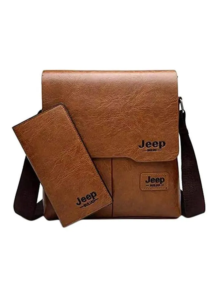 Leather Crossbody Bag With Purse Brown