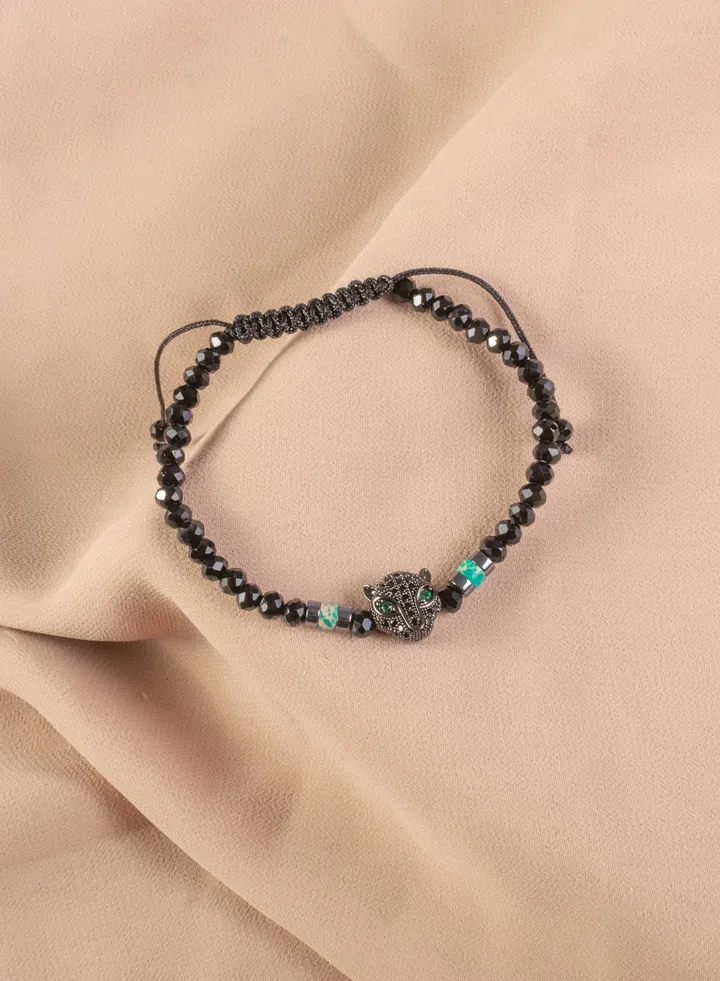 Black Onex Paracord Bracelet with Zirconic Panther Head