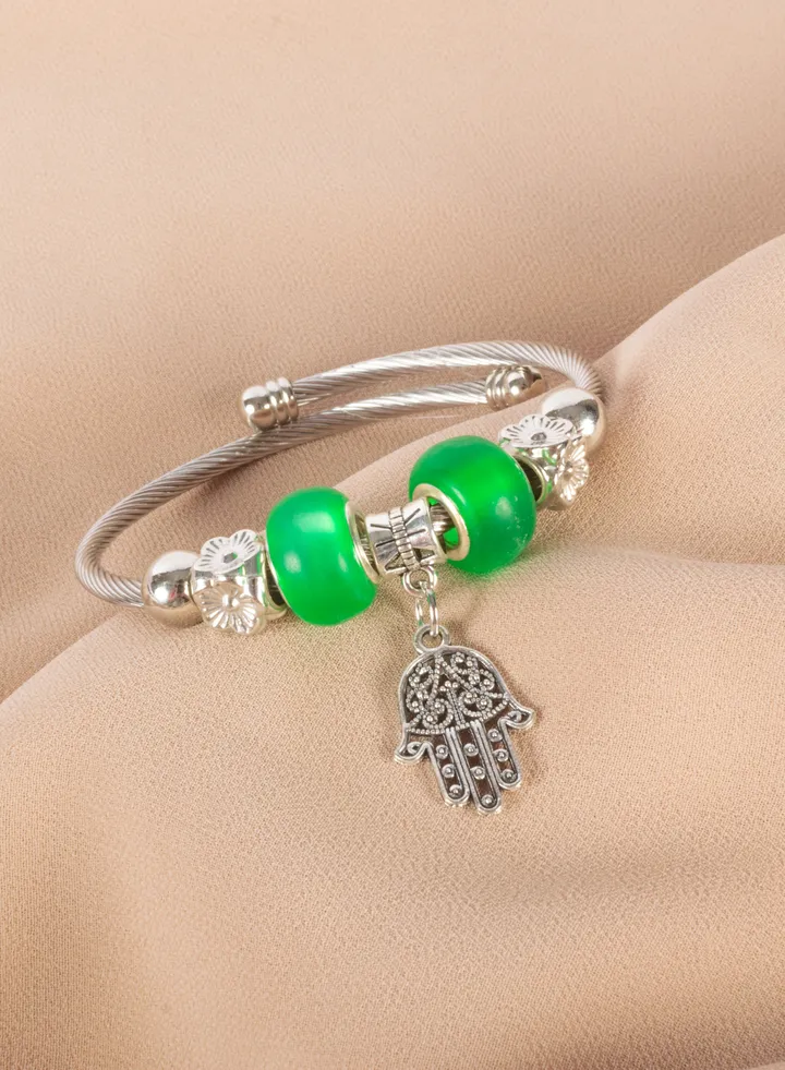 Bandora Stainless Steel Bracelet with a Hand Pendant Green