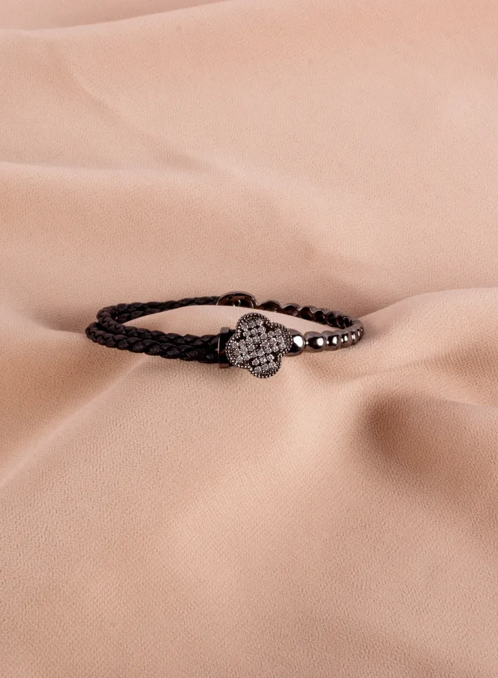 Platinum Black Zirconic Clover Leaf Bracelet