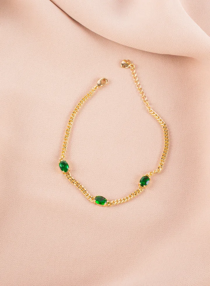 Chinese Gold Bracelet With Green Zirconic Stones