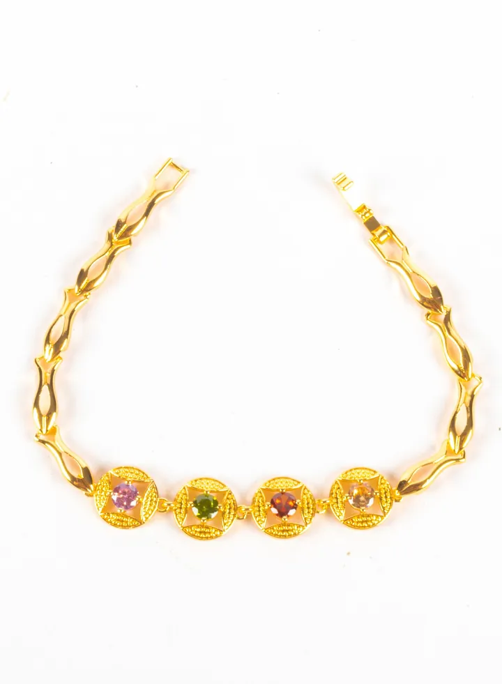Chinese Gold Bracelet with Multi Colored Zirconic Stones (6)