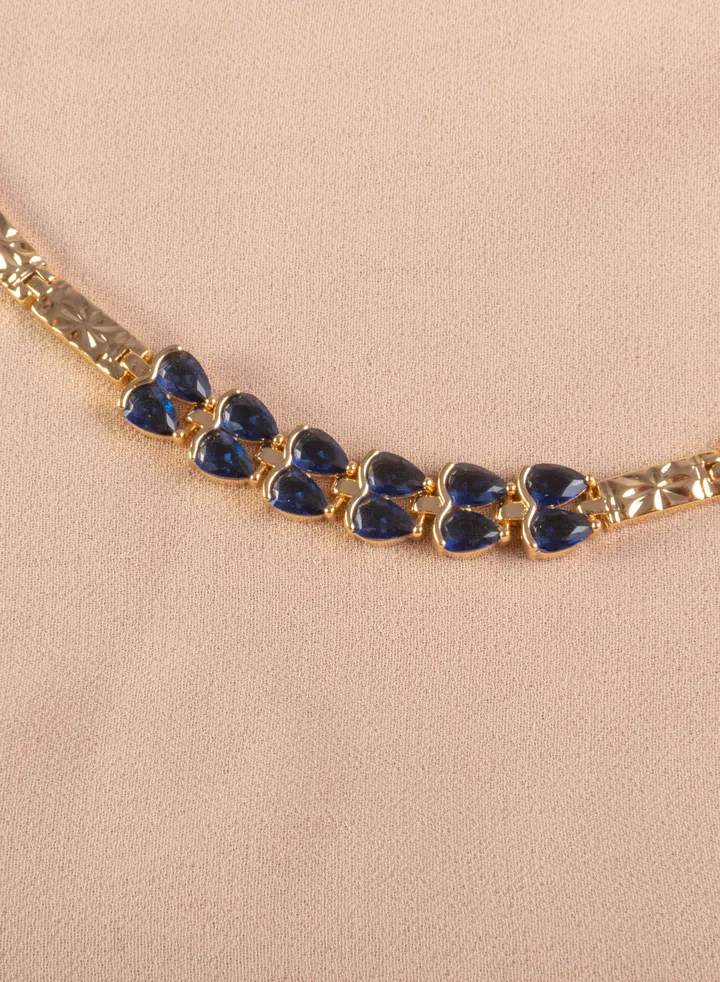 Chinese Gold Bracelet Golden with Blue Zirconic Stones