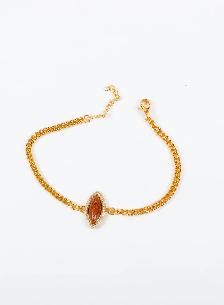 Chinese Gold Zirconic Bracelet and brown stone
