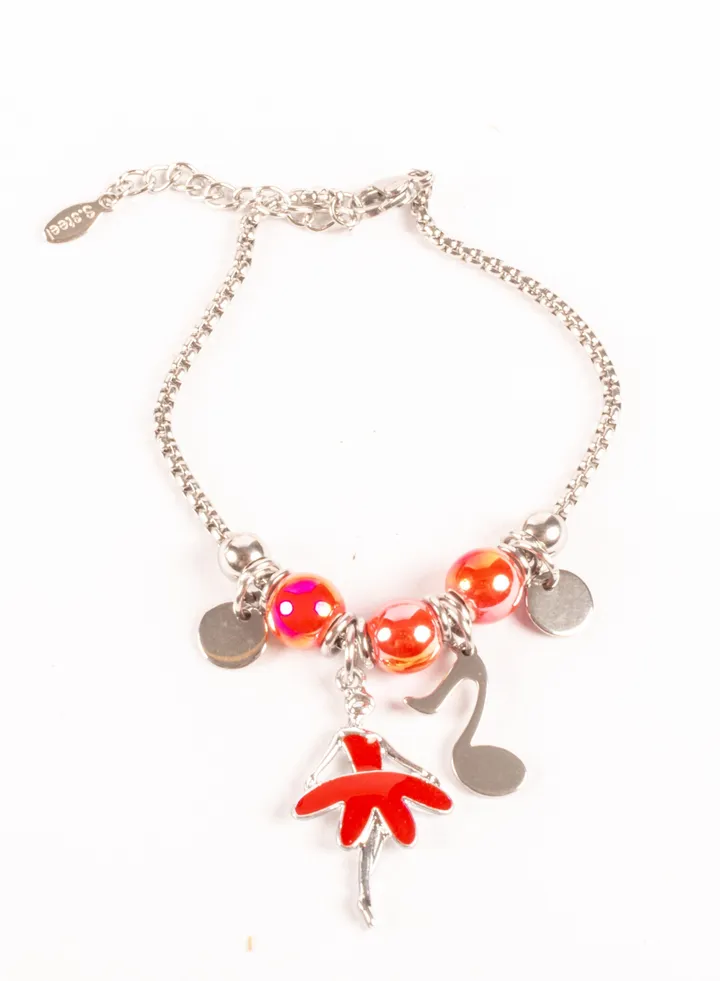 Bandora Stainless Steel Bracelet Lady Pendant Red