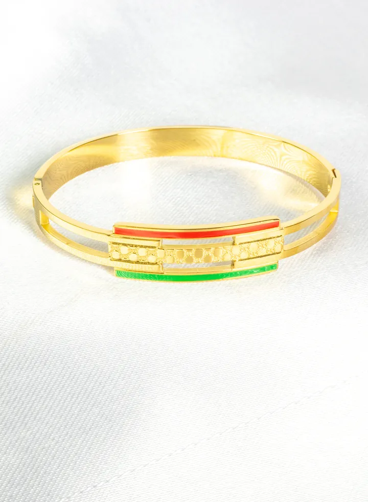 Stainless Steel Bracelet Engraved with Red and Green Flag