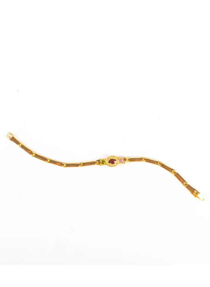 Chinese Gold Bracelet with Multi Colored Zirconic Stones (1)