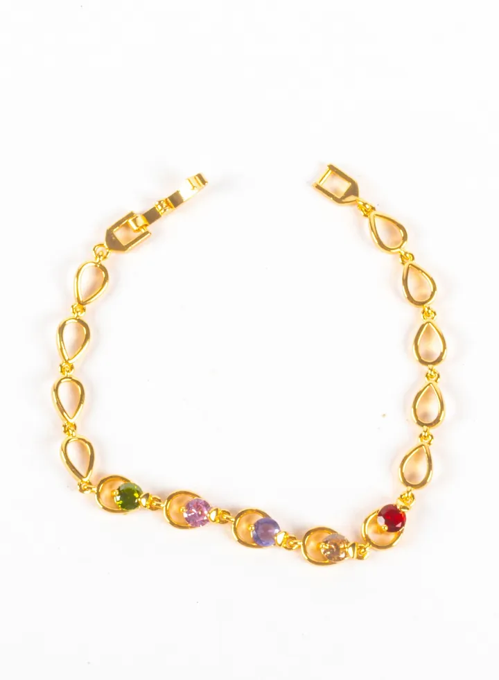 Chinese Gold Bracelet with Multi Colored Zirconic Stones (8)