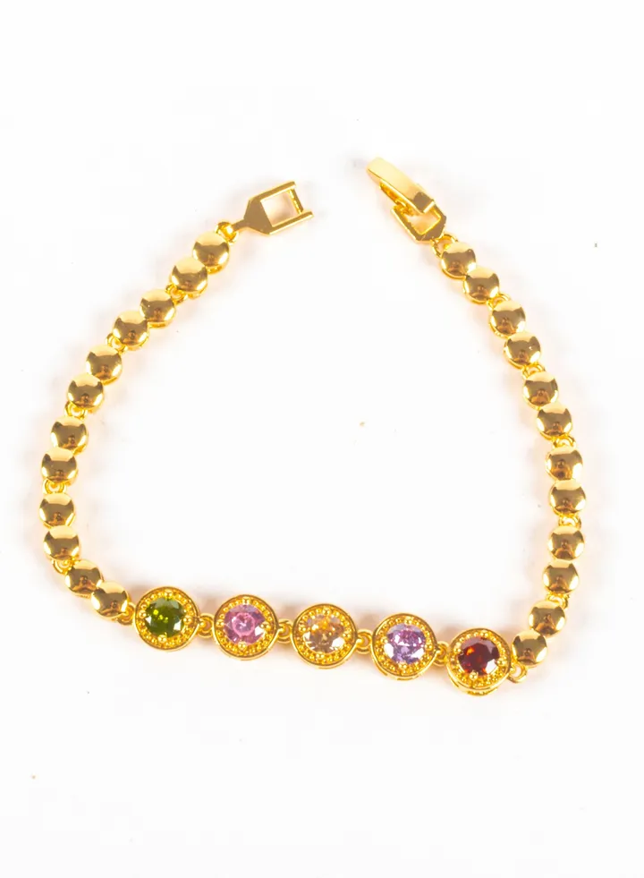Chinese Gold Bracelet with Multi Colored Zirconic Stones (4)