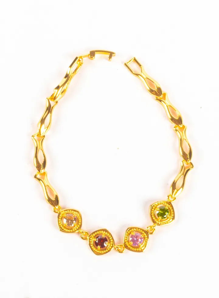 Chinese Gold Bracelet with Multi Colored Zirconic Stones (2)