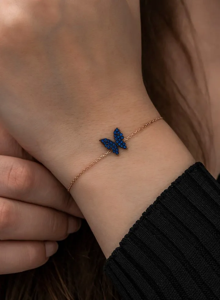 Blue Butterfly Bracelet - Silver