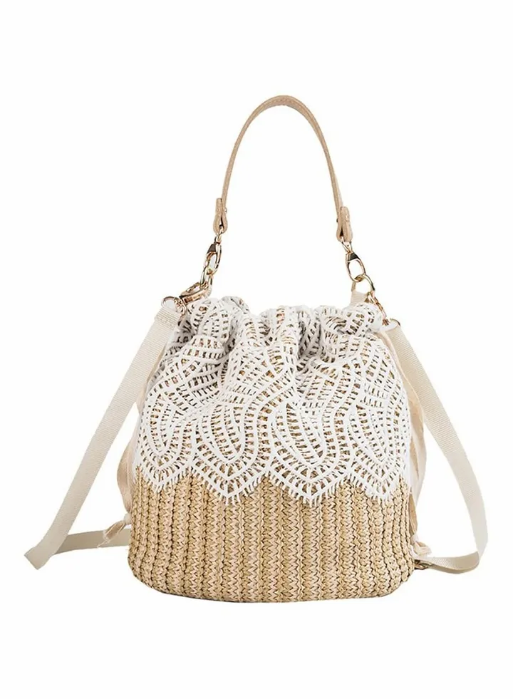 Women Shoulder Bag Handbag Fashion Hand Woven Bucket Straw Bag Small Beach Hand Woven