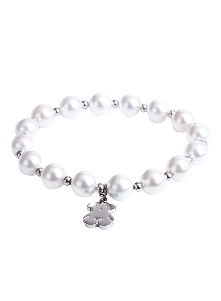 Little Bear Artificial Pearl Beaded Charm Bracelet