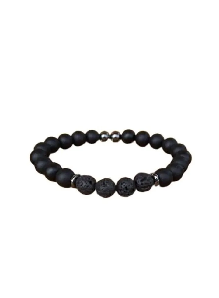 Matte black agate beads bracelet for men and women with stone pendant