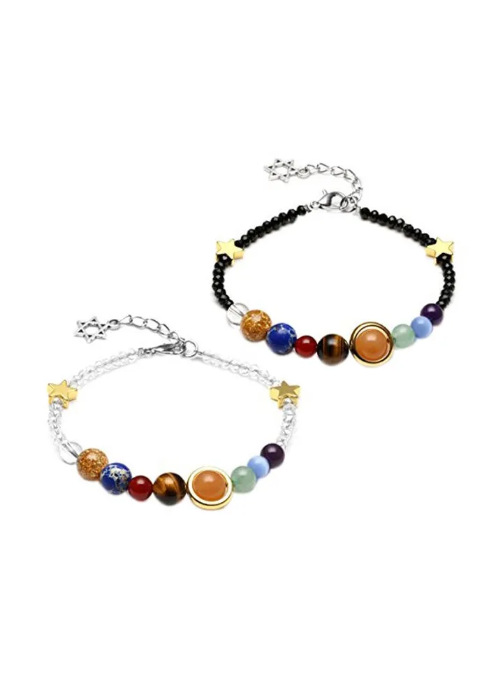 2-Piece Alloy Nine Planet Chakra Healing Beaded Bracelet