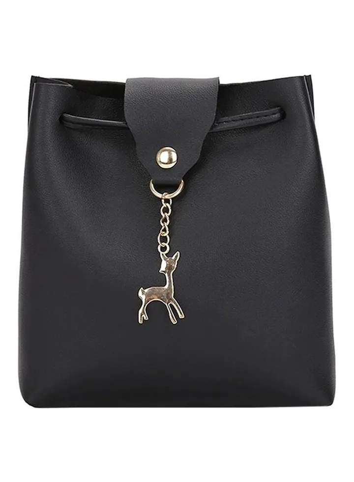 Deer Detailed Shoulder Bag Black
