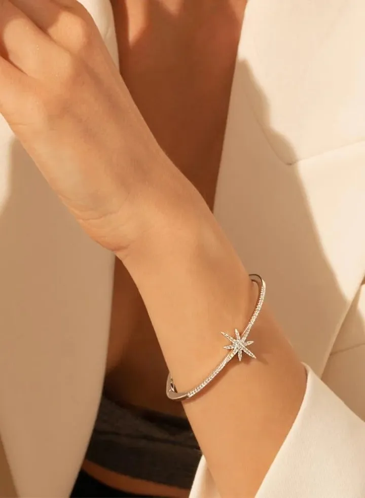 Silver Pole Star Bangle - Silver