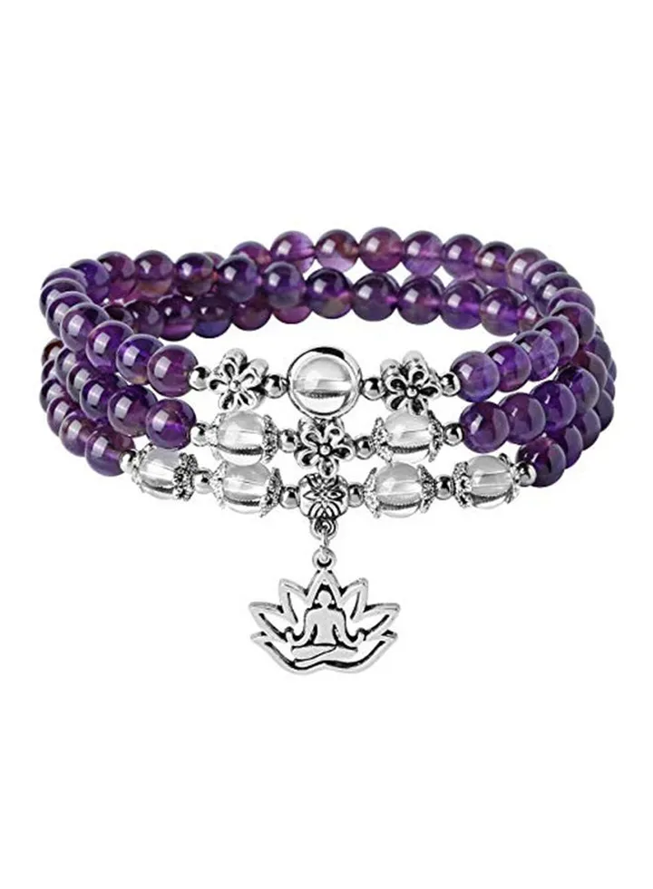 Natural Amethyst Crystal Stone Beads Beaded Bracelet