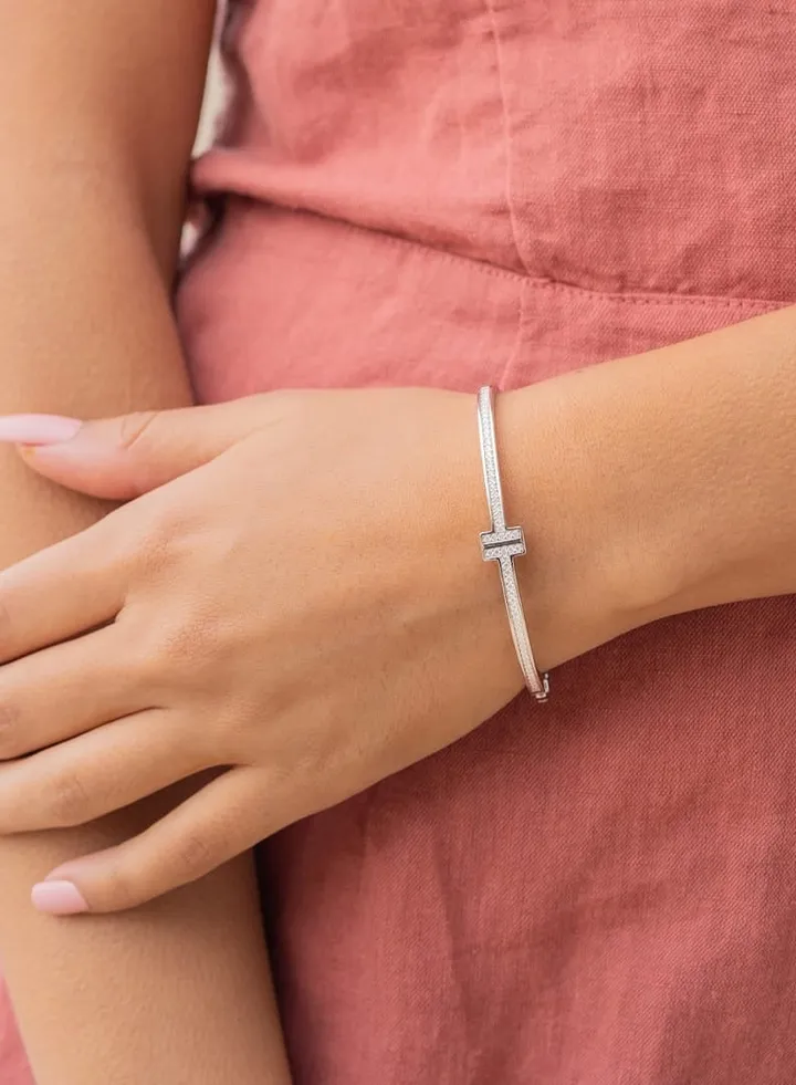 Silver Zircon Stones Bangle - Silver