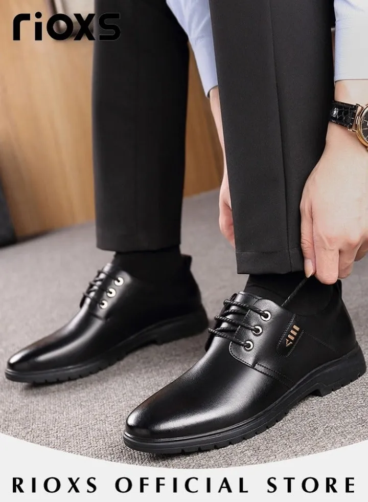 Men's Business Formal Leather Shoes Lace-Up Rounded Toe Fashion Oxford Shoes with Low Heel