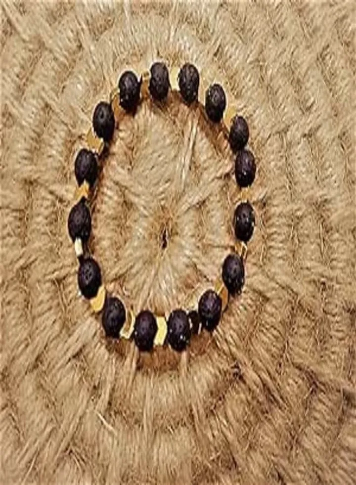 Unisex bracelet of black hollow beads with gold 2pcs
