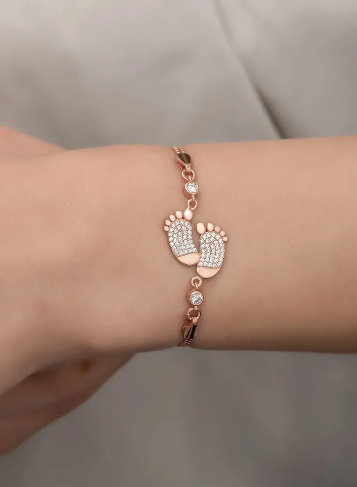Baby Feet Zircon Stone Bracelet - Silver