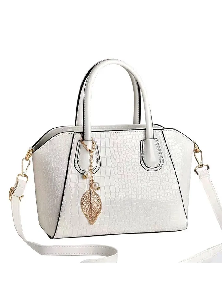 Crocodile Texture PU Leather Handbag, Women Leather Crossbody Bag With A Leaf Pendant