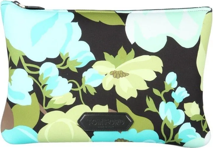 Floral Print Logo Patch Zipped Pouch