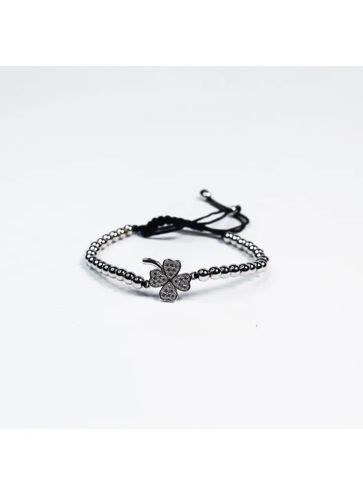 unisex paracord bracelet with stainless steel beads & clover flower