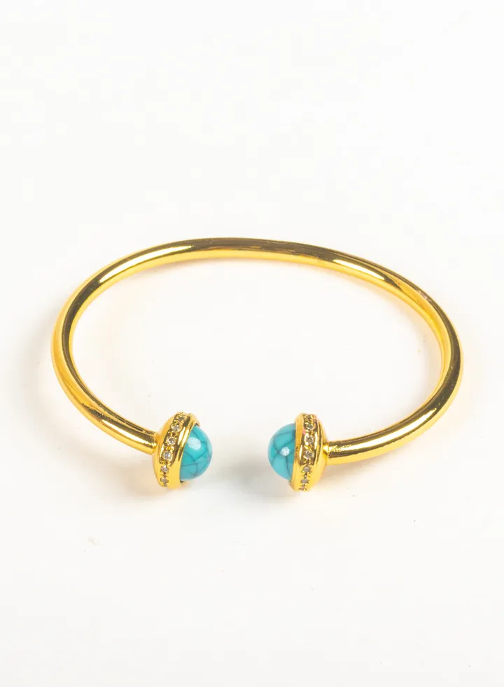 Chinese Gold Free Size Bracelet with Turquoise Stone
