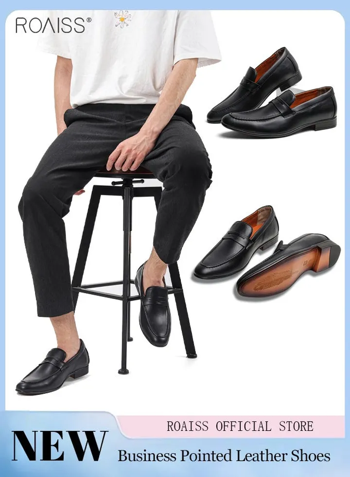 Men's Pointed Leather Formal Shoes Stylish Minimalist One Foot Pedal Lefu Shoes Fashion Versatile Shallow Cut Shoes