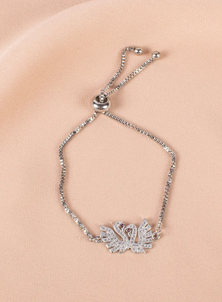 Chinese Gold Bracelet Silver with Zirconic Flamingos