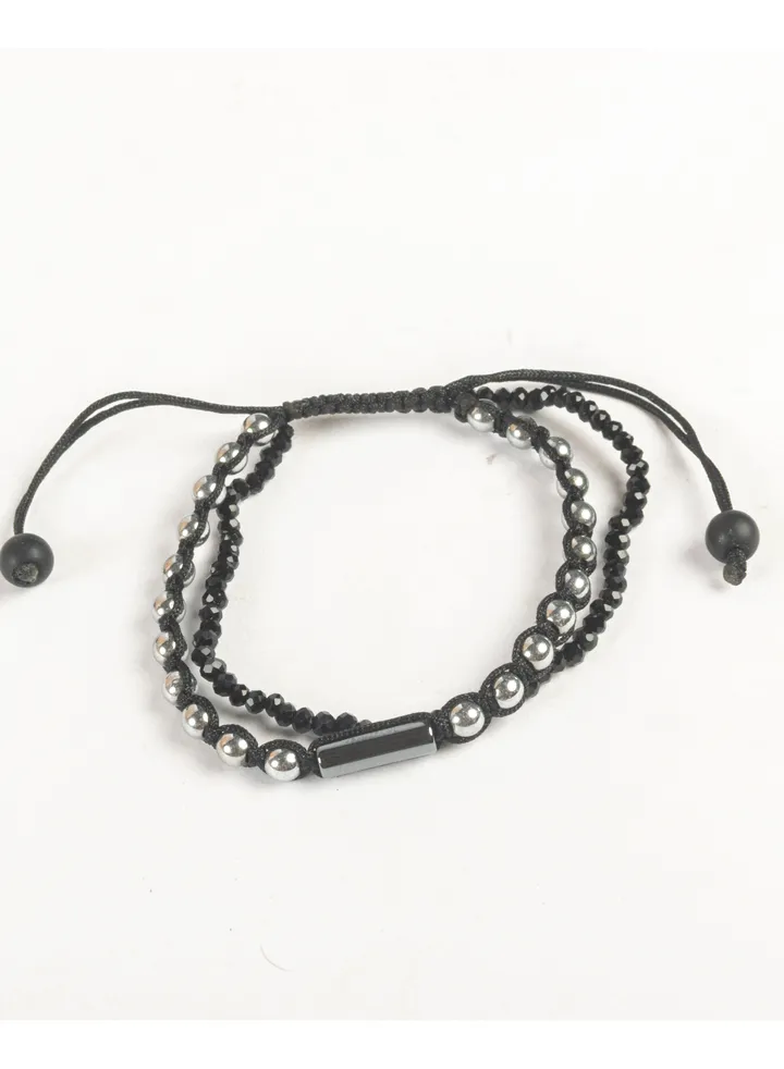2 Layered Paracord Bracelet with Silver Onyx Beads