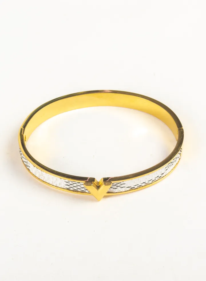 Stainless Steel & White Leather Bracelet