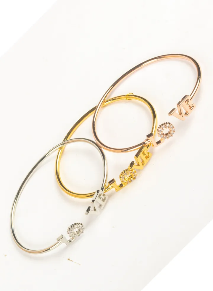 Triple Chinese Gold Free Size Zirconic Love Bracelet (Gold, Silver & Rose Gold)
