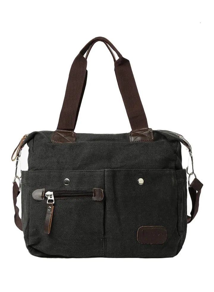 Zipper Closure Shoulder Bag Black