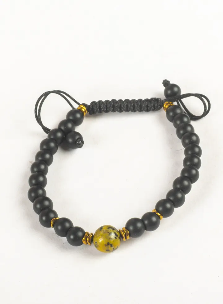 Paracord Bracelet with Black, Brown & Golden Hematite Beads Stones