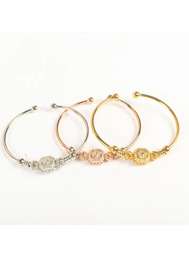 Triple Chinese Gold Free Size Zirconic Medousa Bracelet (Gold, Silver & Rose Gold)