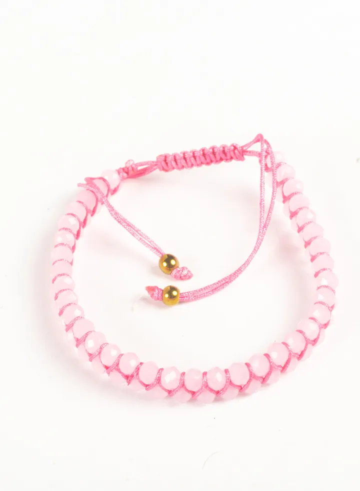 2 Layered Paracord Bracelet with Pink Beads