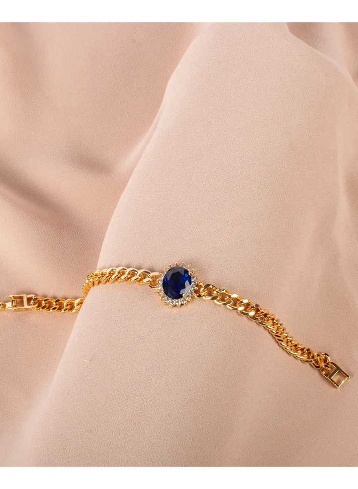 Chinese Gold Bracelet with Blue Zirconic Stone