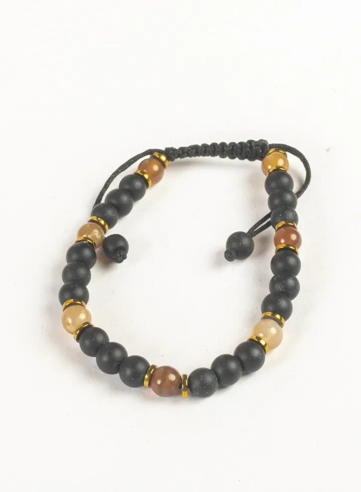 Paracord Bracelet with Black, Brown & Golden Hematite Beads Stones