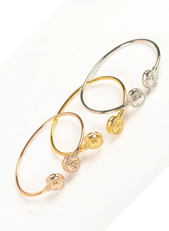Triple Chinese Gold Free Size Zirconic Medousa Bracelet (Gold, Silver & Rose Gold)