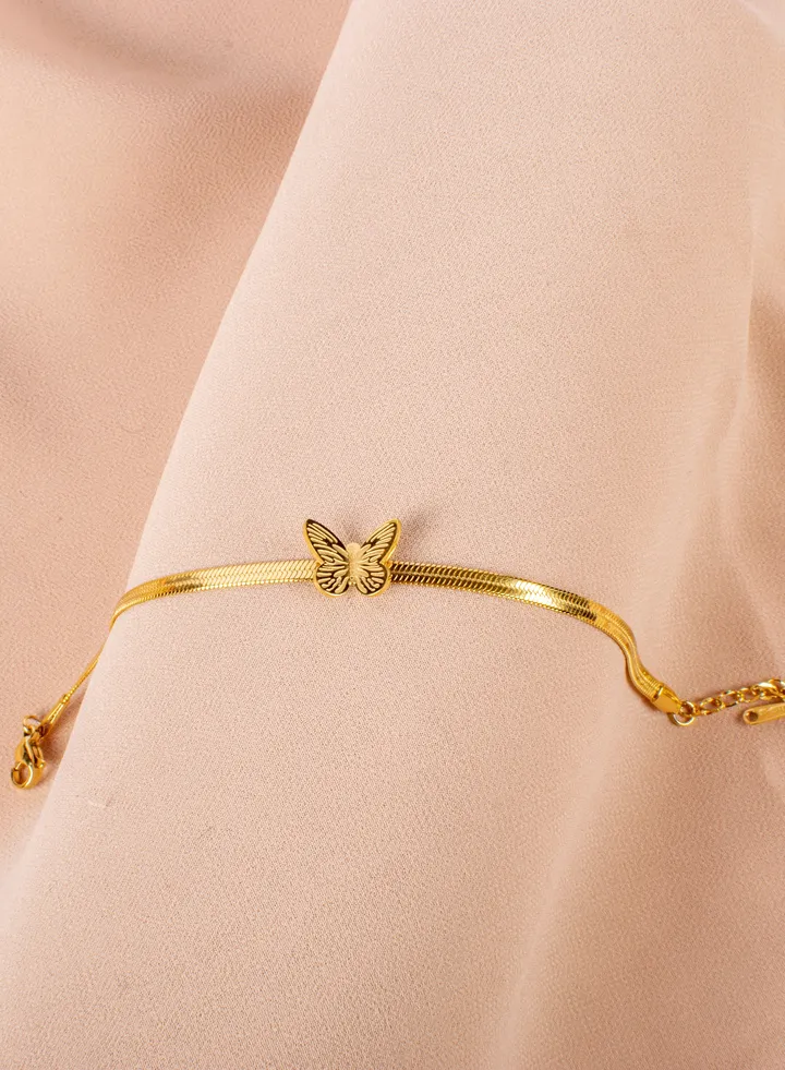 Stainless Steel Bracelet Golden with Golden Butterfly